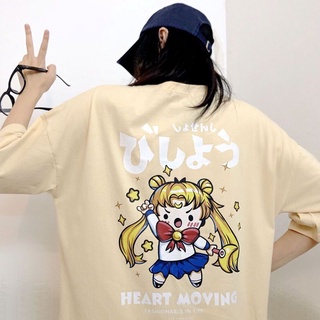 เสื้อยืดผ้าฝ้ายพิมพ์ลายขายดี ﹍┇✳ผ้าฝ้าย ins super hot Sailor Moon พิมพ์เสื้อยืดฤดูร้อนหลวมหญิงนักเรียนเกาหลีรุ่นใหม่ผู้ห