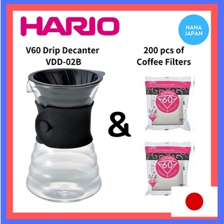 【จากญี่ปุ่น】 Hario V60 เครื่องกรองกาแฟญี่ปุ่นสีดําสําหรับกรองกาแฟ Vdd-02B + 200 ชิ้น