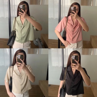 มาใหม่✨ เสื้อเชิ้ตแขนสั้น เสื้อเชิ้ตใส่ไปเที่ยว Basic เสื้อเชิ้ตผ้าไหมซาติน เสื้อเชิ้ตผู้หญิง