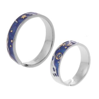 S925 Silver Plated Van Gogh Starry Sky Open Lover Rings Band Romantic Jewelry