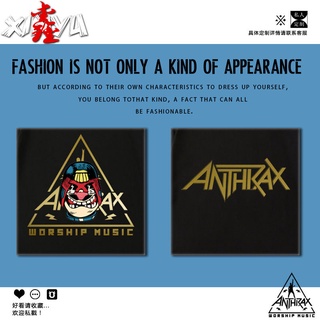 เสื้อยืดโอเวอร์ไซส์เสื้อยืดผู้ชายแขนสั้นแบรนด์อินเทรนด์ Rap gold Anthrax anthrax band รอบแขนสั้นเสื้อยืดผู้ชายแบรนด์อินเ