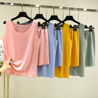 พร้อมส่ง เสื้อยืดคอกลม แขนกุด ผ้าฝ้าย ทรงหลวม และกางเกงขาสั้น แฟชั่นฤดูร้อน สําหรับผู้หญิง