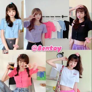 Bentoy*พร้อมส่ง*เสท้อครอปแขนสั้นกระดุมหน้าเปิดได้ไหมพรมNO.(5209/3160)