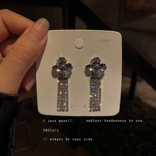 925 silver needle multi-layer diamond tassel earrings Korean version metal flower earrings temperament earrings for girl