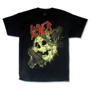 Slayer ข้ามผ่าน Skull 5 ทัวร์ Men s Black T เสื้อดนตรีวงดนตรีหนัก