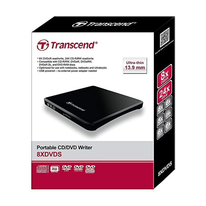 transcend-slim-portable-dvd-writer-amp-adapter-เครื่องอ่าน-dvd-แบบพกพา-black-สีดำ-ของแท้-ประกันศูนย์-2ปี