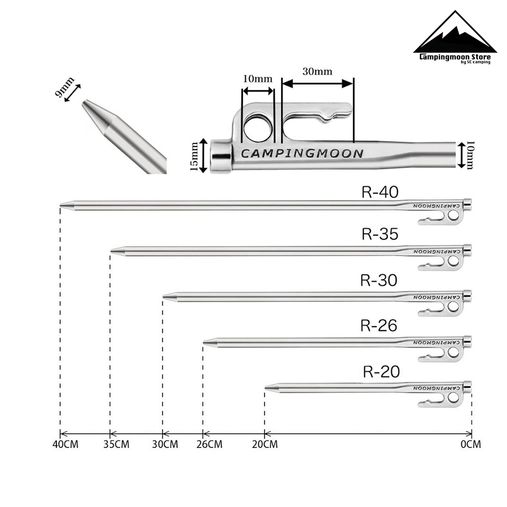 สมอบกแสตนเลส-campingmoon-r20-26-30-35-40-แสตนเลสเกรดพรีเมี่ยม-ขายเป็นชุด