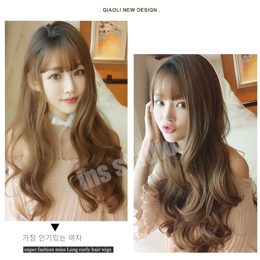 วิกผมปลอม-วิกผมหน้าม้า-ผมปลอม-วิก-วิค-วิกผมยาว-long-wig-วิกผู้หญิงดัดลอน-วิกผมลอน-แฮร์พีช-วิกผม