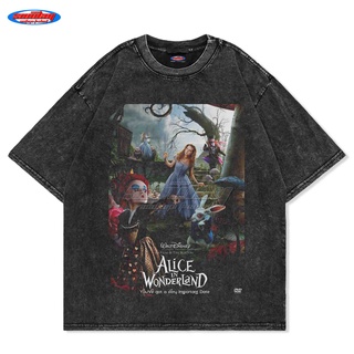 &lt;พร้อมส่ง" เสื้อยืดโอเวอร์ไซซ์ ลาย Alice In wonderland สไตล์วินเทจ สําหรับผู้ชาย และผู้หญิง