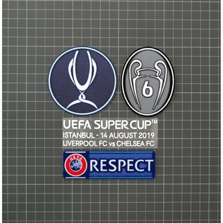 อาร์ม กำมะหยี่ แมทดีเทล Patch UEFA Super Cup Final 2019, 6 Times Winners &amp; RESPECT Sleeve Patches/Badges