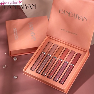 Handaiyan 6ชิ้น/เซ็ต Matte Velvet Liquid Lipstick ชุดเซ็กซี่ติดทนนาน Nude Lip Glaze Waterproof high COLOUR rendering Lipstick