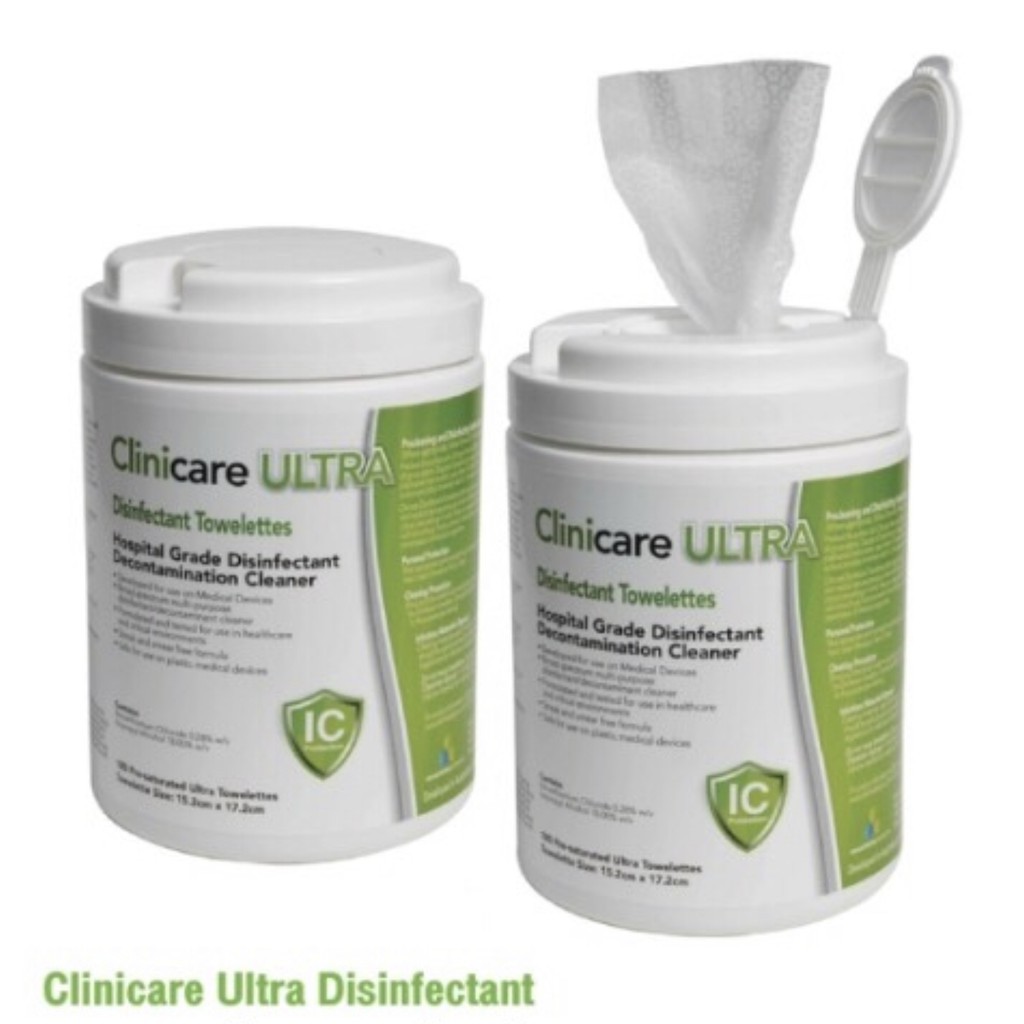 clinicare-ultra-disinfectant-towelettes-แผ่นฆ่าเชื้อ-ทิชชู่เปียก-เอนกประสงค์-180-แผ่น-กระปุก