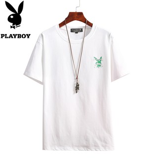 [S-5XL] Playboy เสื้อยืดคอกลม แขนสั้น ผ้าฝ้าย ระบายอากาศ ทรงหลวม เหมาะกับฤดูร้อน สําหรับผู้ชาย