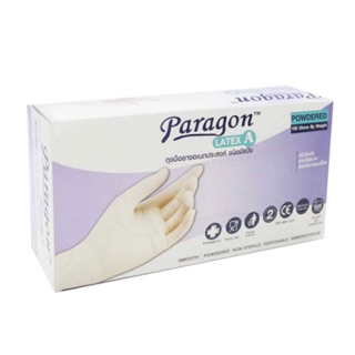 PARAGON ถุงมือยางลาเท็กซ์แบบมีแป้ง รุ่น 75-255228 ไซส์ M (กล่อง 100 ชิ้น) สีขาวเนื้อ