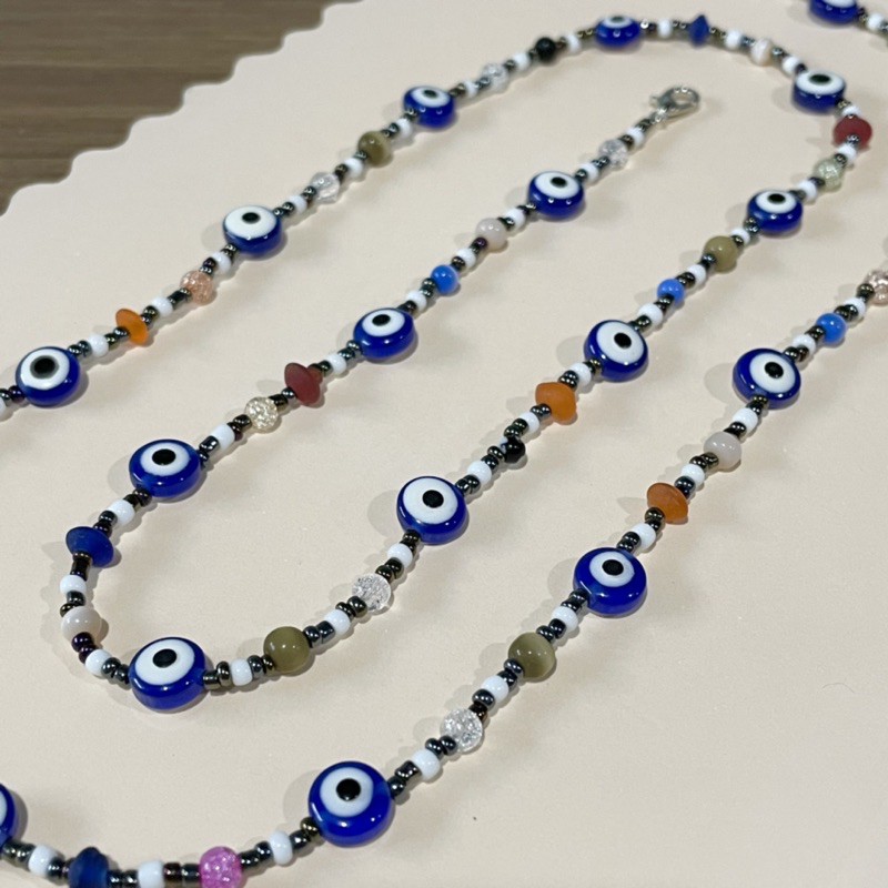 สายคล้องหน้ากากอนามัย-ดวงตาปีศาจ-สายคล้องแมส-evil-eye-60cm-80cm-mask-necklace