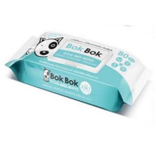 🍀 ผ้าเปียกBok Bok  ผ้าเช็ดทำความสะอาดสำหรับสุนัข (80แผ่น/แพค)