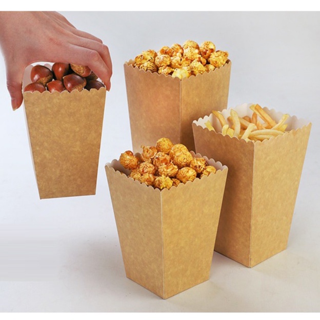 กล่องป๊อบคอร์น-แก้วป๊อบคอร์น-กล่องกระดาษใส่เกาลัด-ป๊อบคอร์น-ไก่ป๊อบ-ขนม-เบเกอรี่-กระดาษคราฟหนาอย่างดี-popcorn