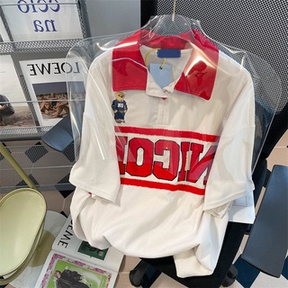 เสื้อยืดแขนสั้น คอโปโล ผ้าฝ้ายแท้ 100% พิมพ์ลายวาฟเฟิล สีคอนทราสต์ สําหรับผู้ชาย
