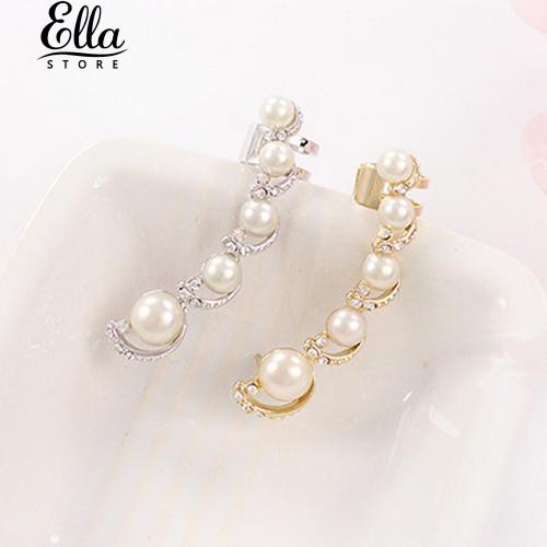 ภาพหน้าปกสินค้าเครื่องประดับของผู้หญิง Rhinestone Faux Pearl Ear Hook Ear ต่างหูคลิป จากร้าน ellastore123.th บน Shopee