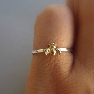 ร้อนใหม่ผึ้งขนาดเล็กแหวนของผู้หญิงในยุโรปและอเมริกาสไตล์สดขนาดเล็กชุบเงิน 925 แหวนแยกสีทอง de2-617
