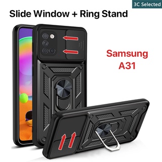 เคส Samsung A31 A11 A21S A51 A71 4G A71 5G หน้าต่างบานเลื่อน การป้องกันกล้อง ขาตั้งแหวนโลหะ เคสแข็ง Samsung A11 เคส Samsung A21S เคส Samsung A51 เคส Samsung A71 4G เคส Samsung A71 5G เคส
