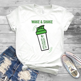 【100% cotton】เสื้อยืดลําลอง แขนสั้น พิมพ์ลาย Wake Shake Herbalife Nutrition สไตล์ฮาราจูกุ สําหรับผู้หญิง