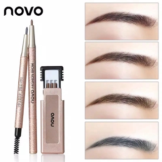 stock✨No.5146 NOVO FASHION BROW Eyebrow โนโว ดินสอเขียนคิ้ว แบบหมุน แถมไส้ดินสอ + บล๊อกคิ้ว 3 ชิ้น พร้อมไส้ดินสอเปลี่ยน3แท่ง