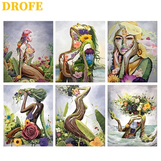 Drofe 【40X50 ซม.】~ ภาพวาดสีน้ํามันรูปพืชเด็กผู้หญิงสําหรับตกแต่งบ้าน