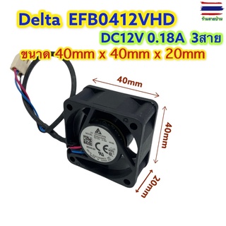 สินค้า 4.พัดลม Delta EFB0412VHD  DC 12V 0.18A 3สาย ขนาด 40mm X 40mm X 20mmDF10101