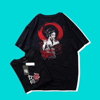 Kaos Pria Distro Motif Japan GEISHA RED MASK Kaos Pria Wanita Casual Terbaru