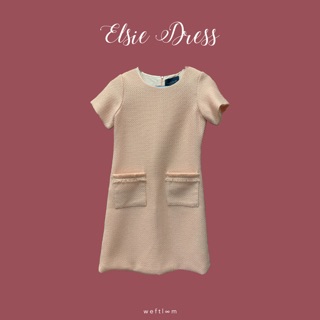 สินค้า Weftloom Elsie Dress เดรสแขนสั้นผ้าทวีต tweed สีชมพูส้มออกโอรส rosegold