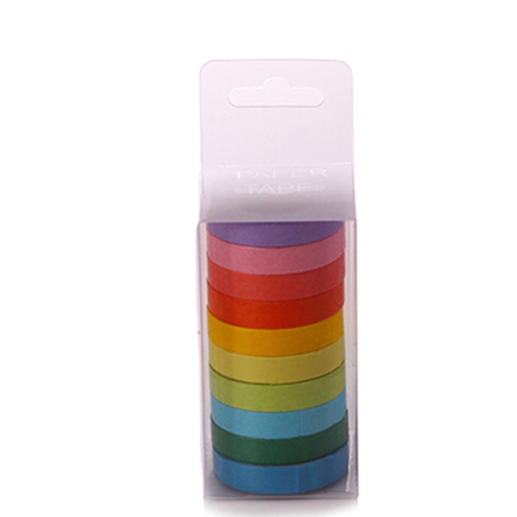 choo-10pcs-rainbow-solid-color-paper-diy-decorative-tape-sticky-adhesive-sticker-notebook-dairy-ornaments