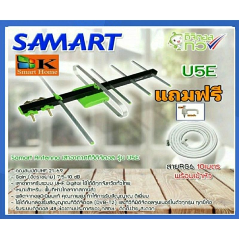 ภาพหน้าปกสินค้าเสาอากาศทีวีดิจิตอลSAMART+พร้อมสายRG6ฟรีกิ๊ป10ตัว จากร้าน yuttasilp2519 บน Shopee