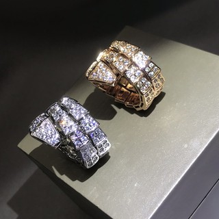 [HOT]Ring Light Luxury Full Diamond Three Circles Snake Bone Ring Mens and Womens Snake Ring Tail Ring