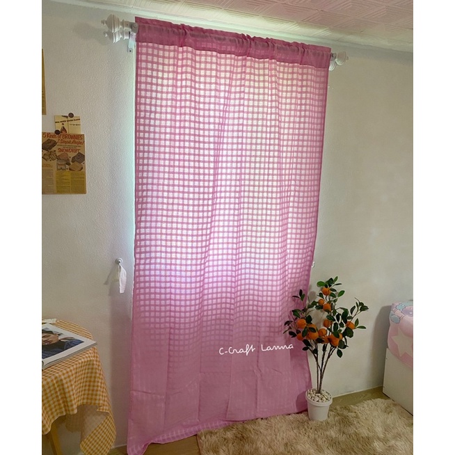 ผ้าม่านประตูมินิมอล-สีชมพูหวานผ้าตารางลายดั้งเดิม110x200cmผ้าม่านผ้าฝ้าย-ผ้าม่านมินิมอล-ผ้าม่านน่ารัก