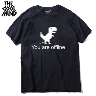 เสื้อยืดผู้ Coolmind เสื้อยืดลําลอง สําหรับผู้ชาย แขนสั้น คอกลม พิมพ์ลาย Dino You Are Off Line ทรงหลวม S-5XL