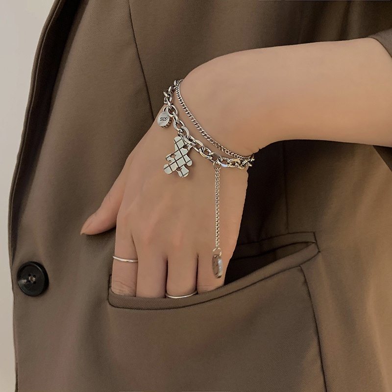 เครื่องประดับ-สร้อยข้อมือ-จี้เหรียญ-รูปหมี-สีเงิน-แฟชั่นสําหรับผู้หญิง