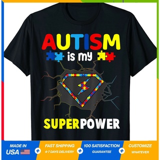 เสื้อยืดผ้าฝ้ายพิมพ์ลายคลาสสิก เสื้อยืด พิมพ์ลายซุปเปอร์ฮีโร่ Autism Is My Super Power