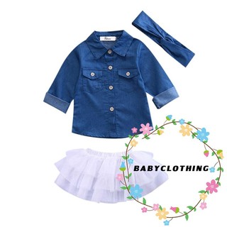 GGH-แฟชั่นใหม่เด็กทารกเด็ก Denim Tops เสื้อ + Tutu กระโปรงแต่งตัว Headband ชุด 3pcs Outfits