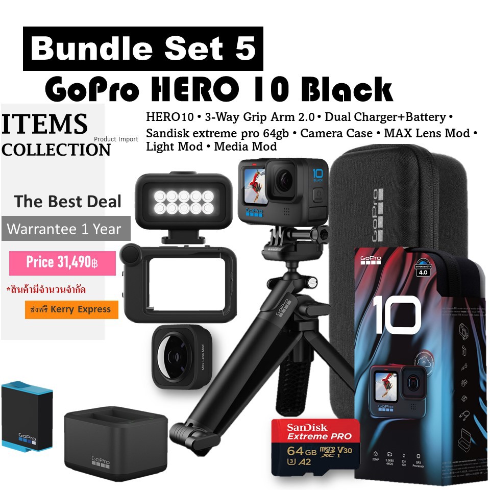 ภาพสินค้ากล้องโกโปร Gopro HERO10 Black ชุดอุปกรณ์แท้ทั้งหมด 5.3K วิดีโอและภาพถ่าย 23Mp Hypersmooth จากร้าน items_collection บน Shopee ภาพที่ 4