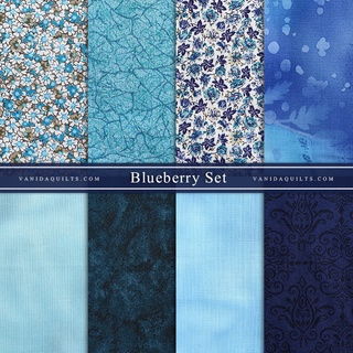 ผ้าคอตตอนนอกจัดเซ็ต โทนสีน้ำเงินฟ้า Blueberry Set จำนวน 8 ชิ้น (รหัส CottonSet0022)