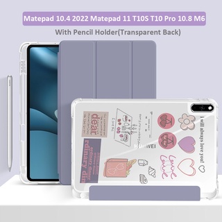 เคสโทรศัพท์มือถือหนัง PU ใส แบบฝาพับสามทบ พร้อมช่องใส่ดินสอ สําหรับ Huawei Matepad 11 2021 Matepad 10.4 2022 T10S T10 Pro 10.8