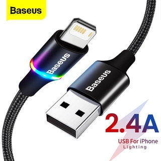 Baseus สาย USB LED สำหรับ iPhone 11 Pro Xs Max X Xr 8 7 6 6S 5S ชาร์จเร็วชาร์จโทรศัพท์มือถือสายเคเบิลข้อมูลสำหรับ iPad สายไฟ