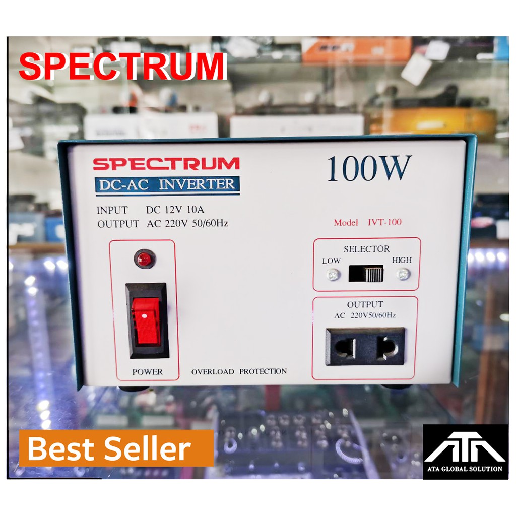 หม้อแปลง-spectrum-inverter-อินเวอร์เตอร์-หม้อแปลงไฟ-dc-12v-เป็น-220-โวลต์-100-วัตต์