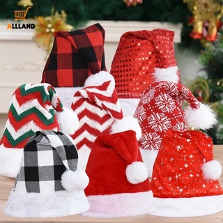 หมวกคริสต์มาส ผ้ากํามะหยี่ขนนิ่ม แบบหนา ลายสก๊อต ให้ความอบอุ่น หลายสไตล์ ขนาดใหญ่