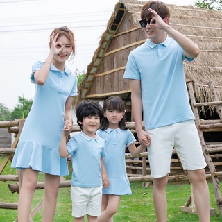 เสื้อโปโลครอบครัว สไตล์เกาหลี สีฟ้า ชุดคู่เเม่ลูก