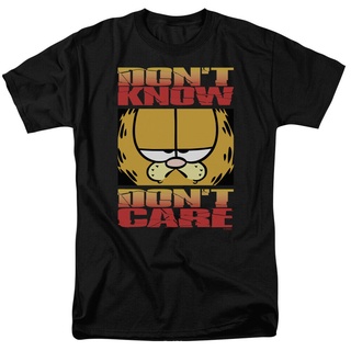 เสื้อยืดผ้าฝ้ายพิมพ์ลายขายดี เสื้อยืด พิมพ์ลายการ์ตูน Garfield Dont Know Dont Care สีดํา