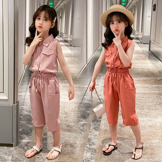 【พร้อมส่ง】ชุดเด็กผู้หญิง หน้าร้อนรูปแบบใหม่ เวอร์ชั่นเกาหลีเด็กโต สูทสองชิ้น เทรนด์แฟชั่นขาสั้นขาสั้นเด็ก SJ4124