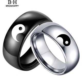 💘broadhappy💍ผู้ชายผู้หญิงหยินหยางเข้าสู่ระบบแฟชั่นไทเทเนียมเหล็กแหวนคู่รักคู่ แหวนเกลี้ยง