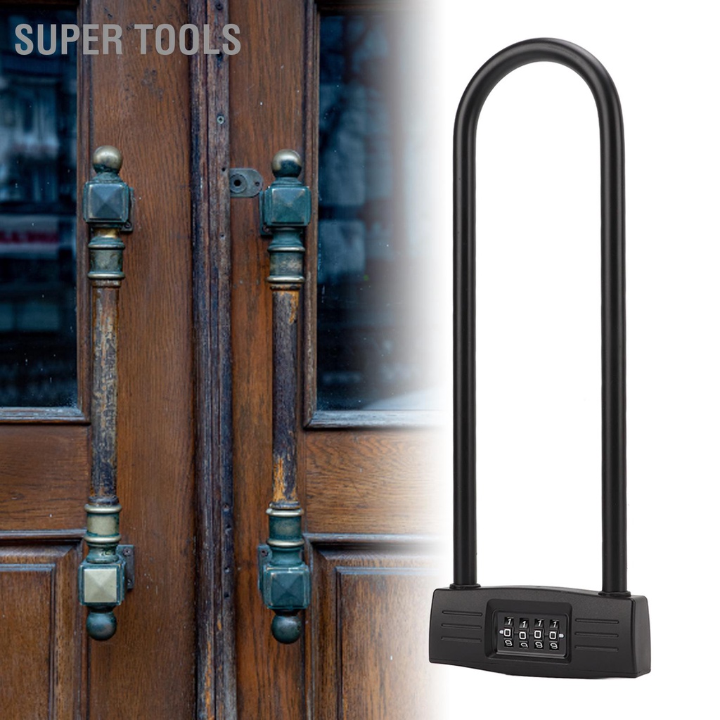 super-tools-กุญแจล็อคตัว-u-4-หลัก-กันขโมย-ตั้งค่าใหม่ได้-สําหรับรถจักรยานยนต์-สกูตเตอร์ไฟฟ้า